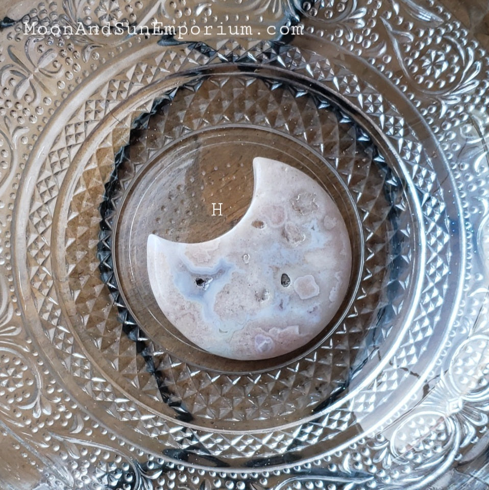 Flower Agate Carved Crystal Crescent Moon
