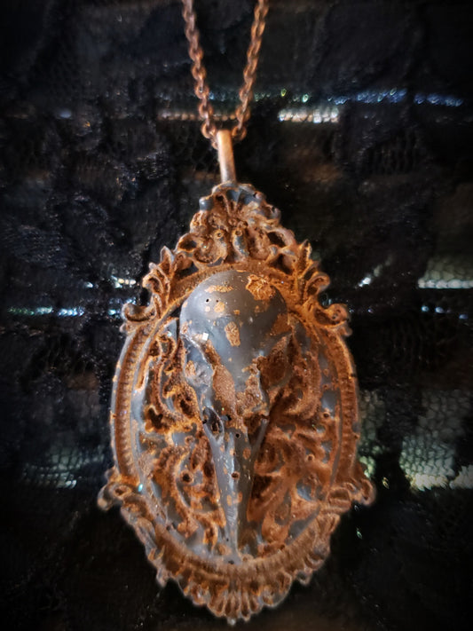 Cold Cast Iron Bird Skull Necklace