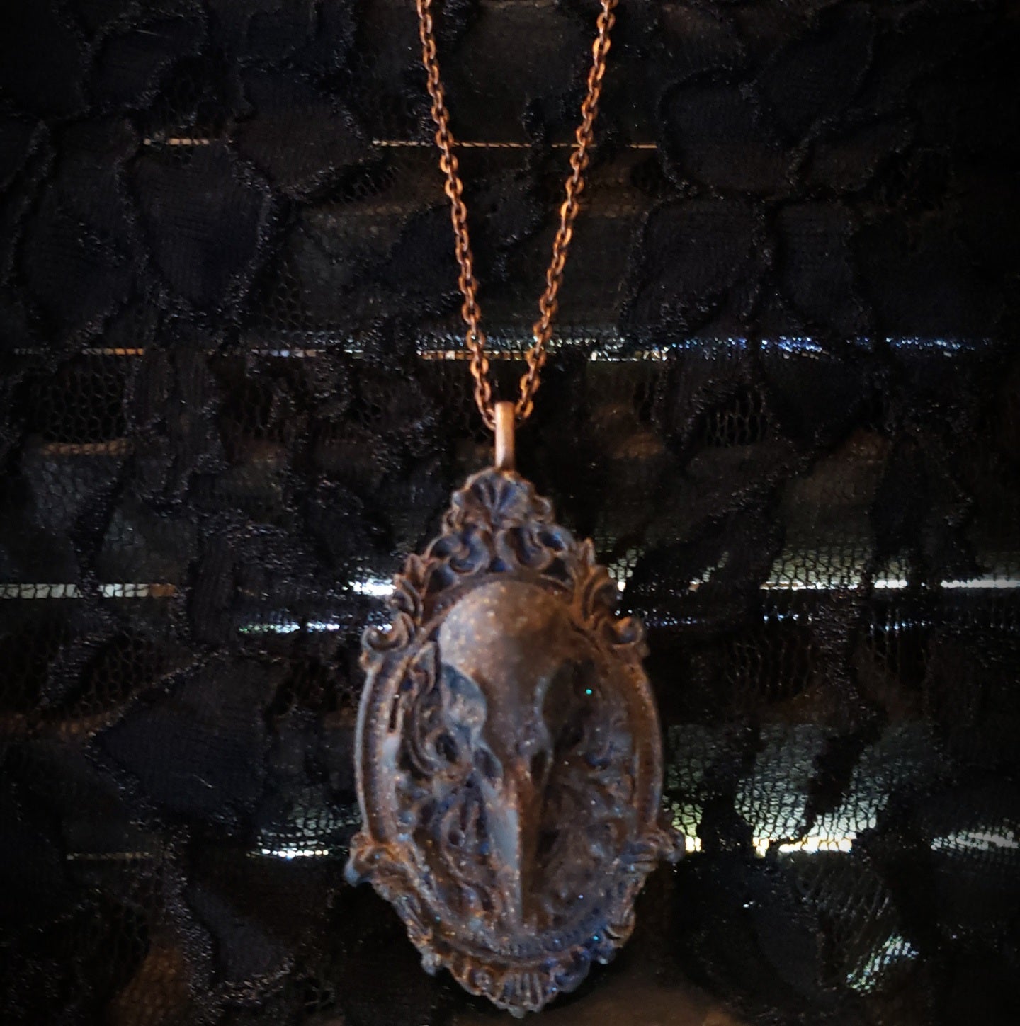 Cold Cast Iron Bird Skull Necklace
