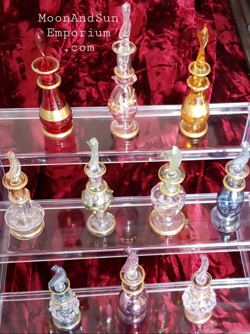 Set of Ten Different Art Glass Perfume Bottles