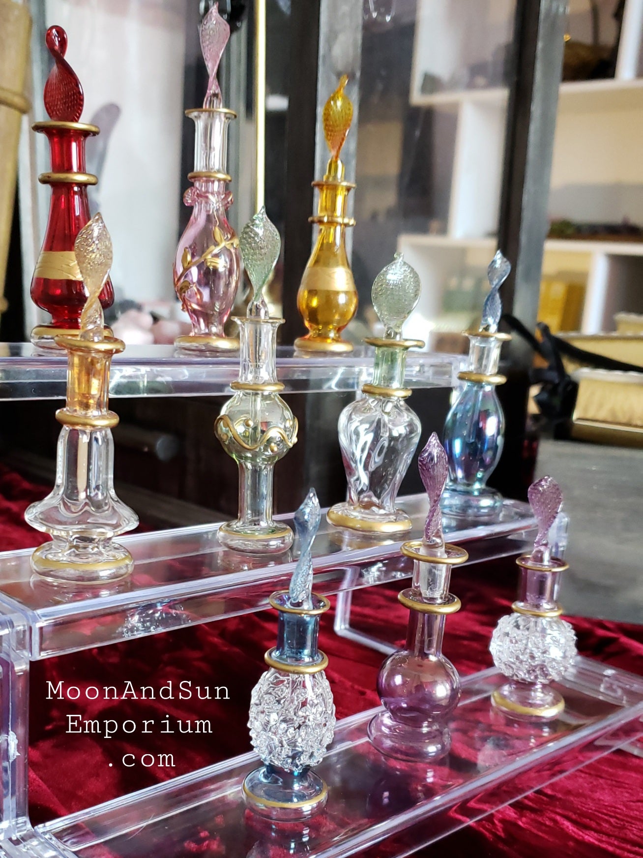 Set of Ten Different Art Glass Perfume Bottles