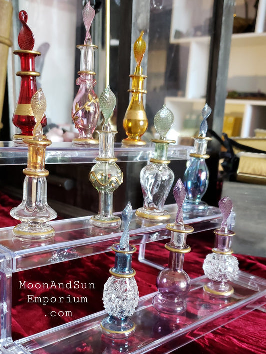 Set of Ten Different Art Glass Perfume Bottles