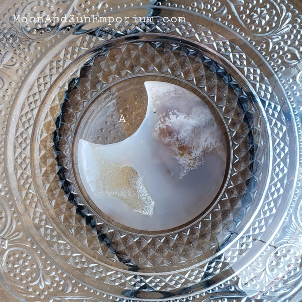 Flower Agate Carved Crystal Crescent Moon