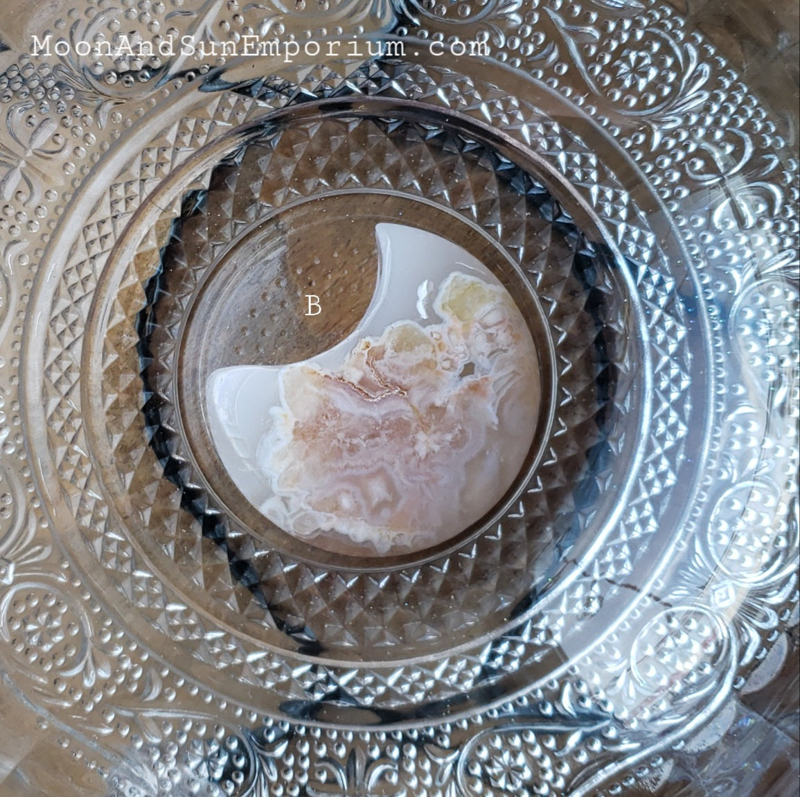 Flower Agate Carved Crystal Crescent Moon