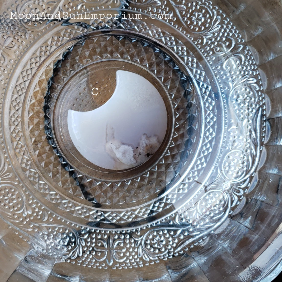 Flower Agate Carved Crystal Crescent Moon