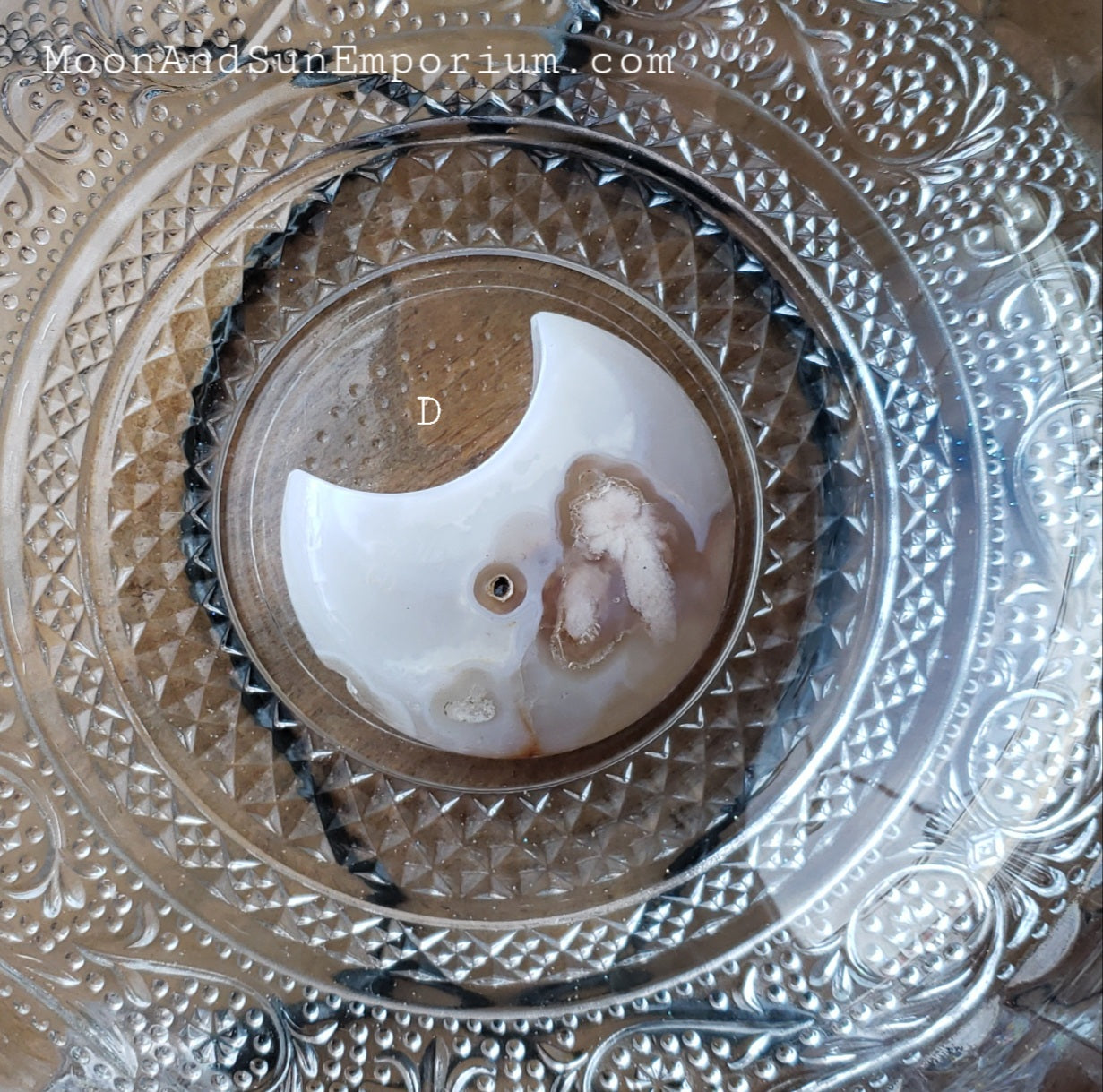 Flower Agate Carved Crystal Crescent Moon