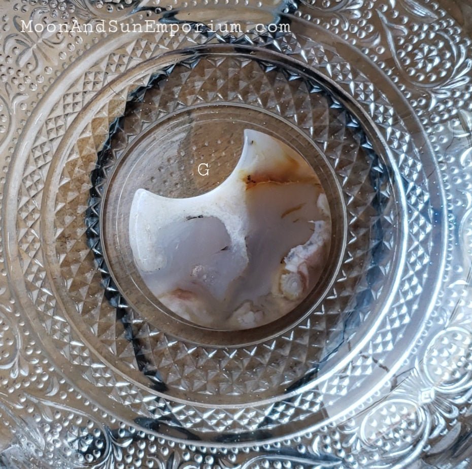 Flower Agate Carved Crystal Crescent Moon