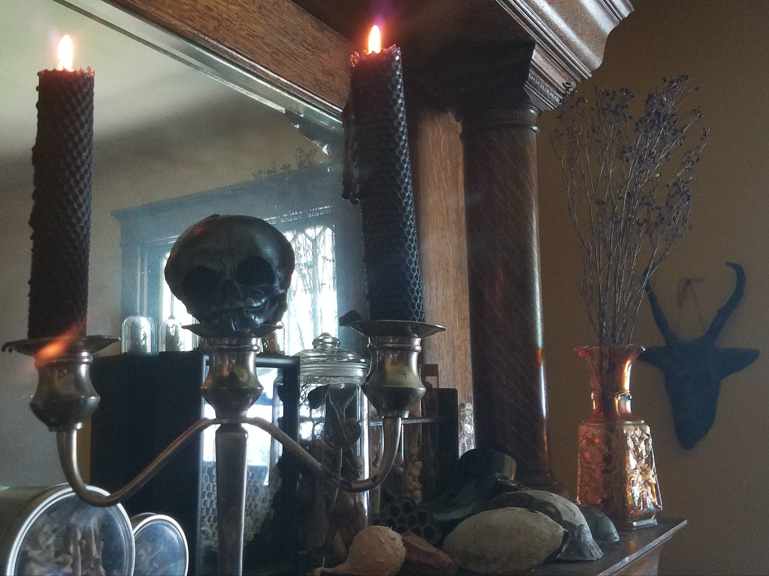 Black Beeswax Candles, Pair, Hand-Rolled, Altar, Magic, Magical Mystical, Spell Candle