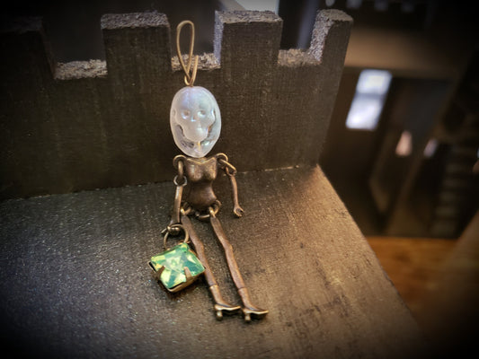 Skull Doll Pendant or Ornament, Articulated, Vintage Jewels, Gothic Accessory