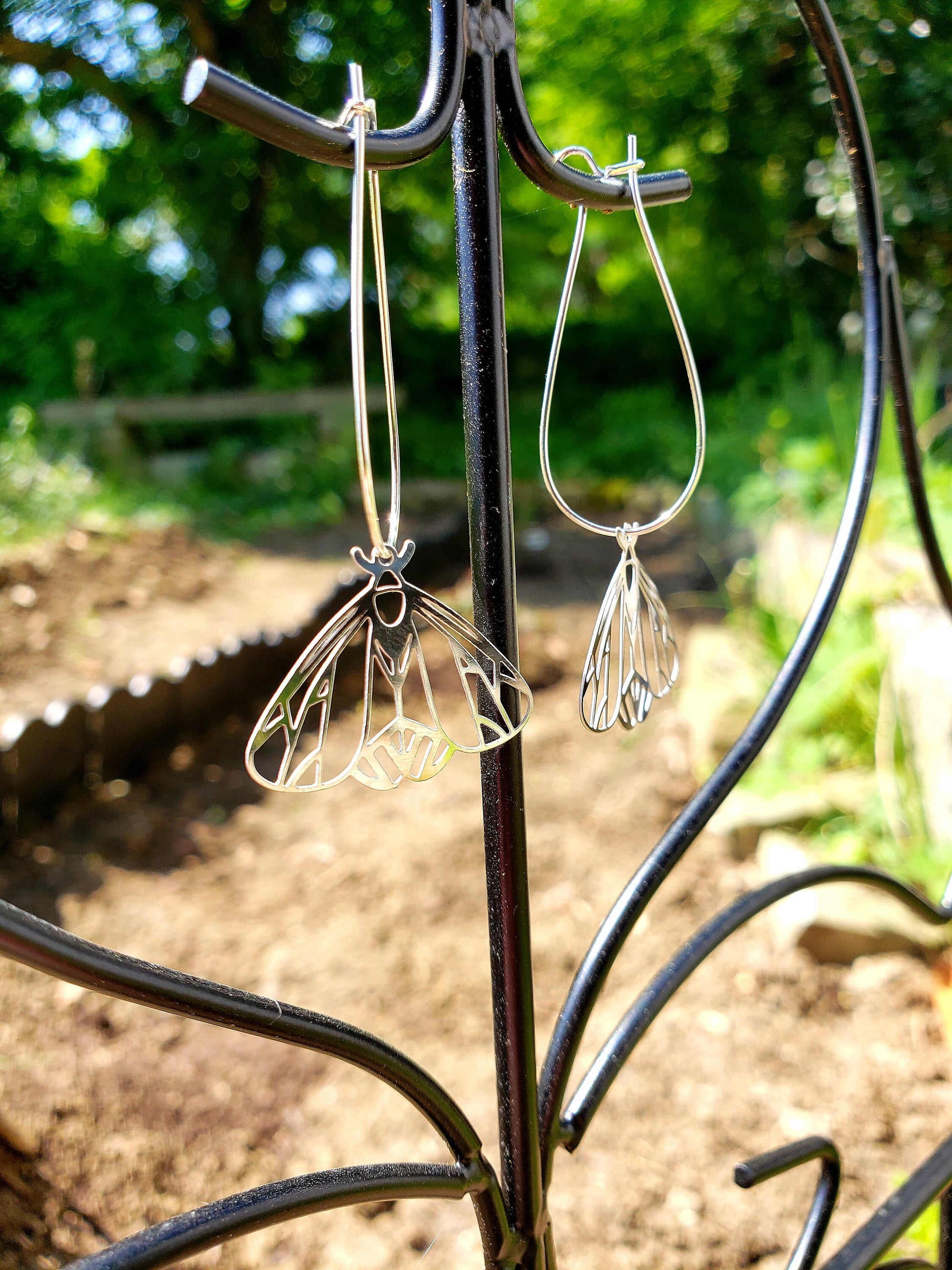 Long Moth Earrings, Silver Steel Serpent, Gothic, Witchy Style, Occult Jewelry, Magical Mystical