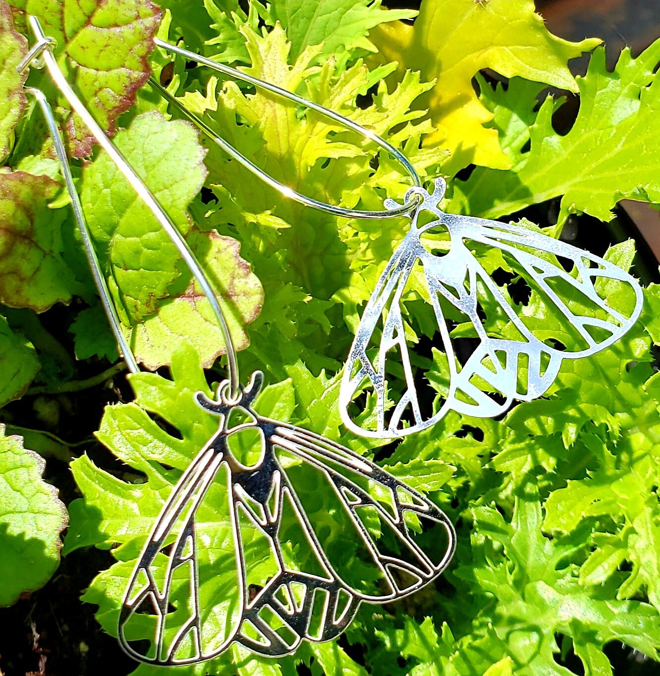 Long Moth Earrings, Silver Steel Serpent, Gothic, Witchy Style, Occult Jewelry, Magical Mystical